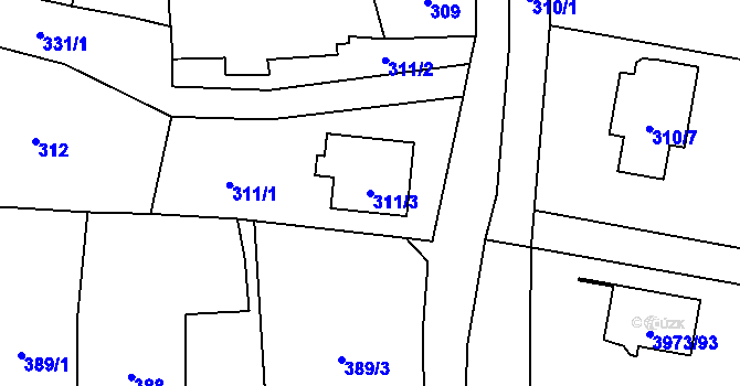 Parcela st. 311/3 v KÚ Zubří, Katastrální mapa