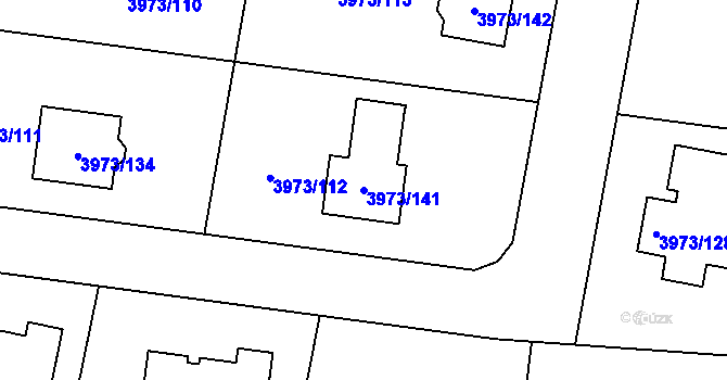 Parcela st. 3973/141 v KÚ Zubří, Katastrální mapa