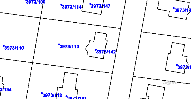 Parcela st. 3973/142 v KÚ Zubří, Katastrální mapa