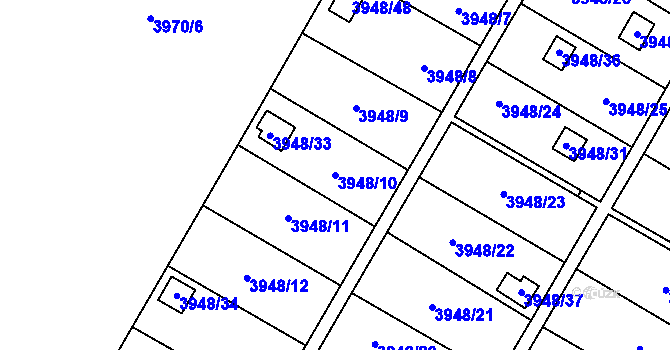 Parcela st. 3948/10 v KÚ Zubří, Katastrální mapa