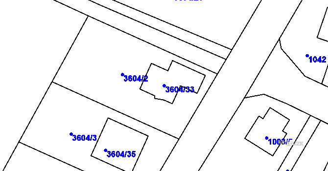 Parcela st. 3604/33 v KÚ Zubří, Katastrální mapa