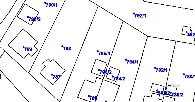 Parcela st. 786/1 v KÚ Zubří, Katastrální mapa