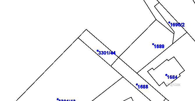 Parcela st. 3301/44 v KÚ Zubří, Katastrální mapa