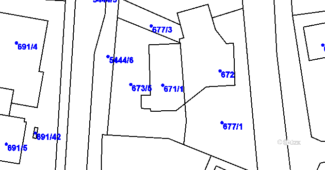 Parcela st. 671/1 v KÚ Zubří, Katastrální mapa