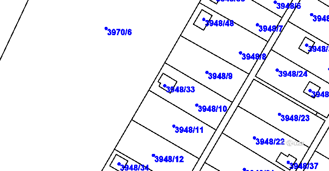 Parcela st. 3948/33 v KÚ Zubří, Katastrální mapa
