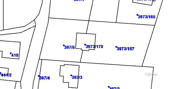 Parcela st. 3973/170 v KÚ Zubří, Katastrální mapa