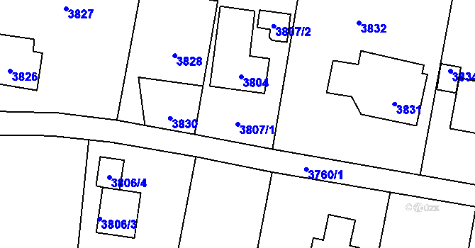 Parcela st. 3807/1 v KÚ Zubří, Katastrální mapa