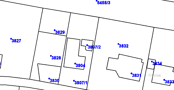 Parcela st. 3807/2 v KÚ Zubří, Katastrální mapa