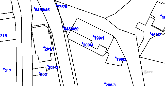 Parcela st. 200/4 v KÚ Zubří, Katastrální mapa