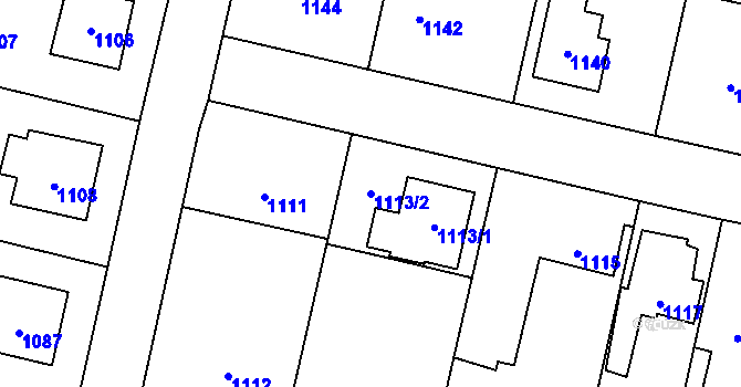 Parcela st. 1113/2 v KÚ Zubří, Katastrální mapa