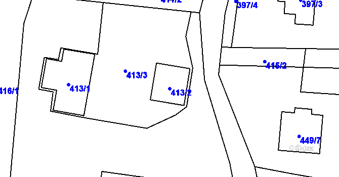 Parcela st. 413/2 v KÚ Zubří, Katastrální mapa