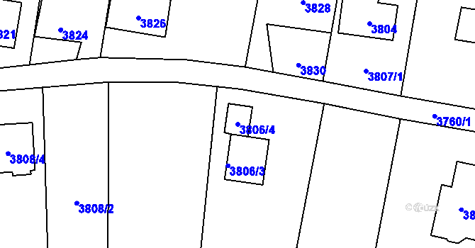 Parcela st. 3806/4 v KÚ Zubří, Katastrální mapa