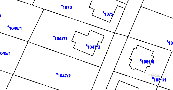 Parcela st. 1047/3 v KÚ Zubří, Katastrální mapa