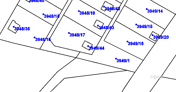 Parcela st. 3948/44 v KÚ Zubří, Katastrální mapa