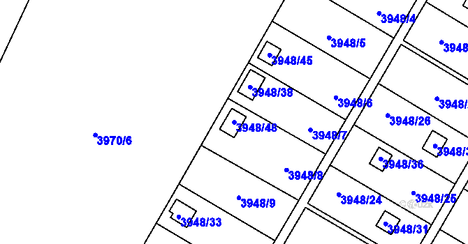 Parcela st. 3948/48 v KÚ Zubří, Katastrální mapa