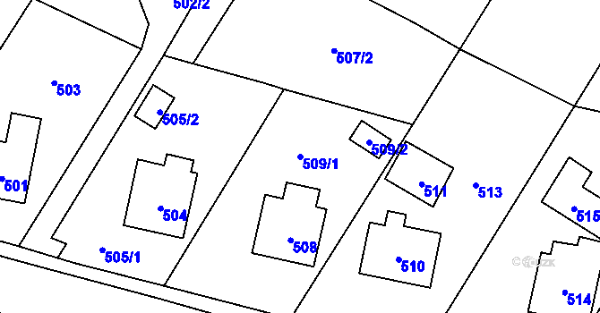 Parcela st. 509/1 v KÚ Zubří, Katastrální mapa
