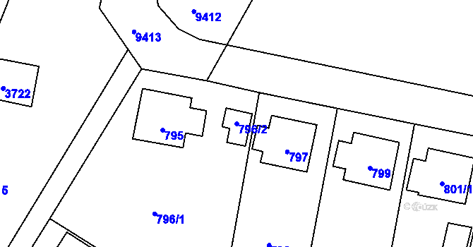 Parcela st. 796/2 v KÚ Zubří, Katastrální mapa