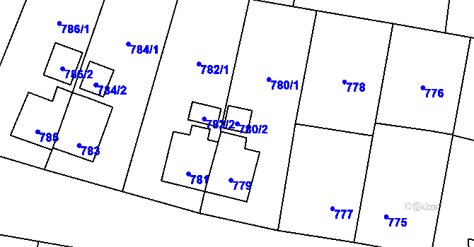 Parcela st. 780/2 v KÚ Zubří, Katastrální mapa