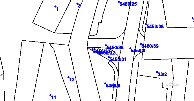 Parcela st. 5450/32 v KÚ Zubří, Katastrální mapa