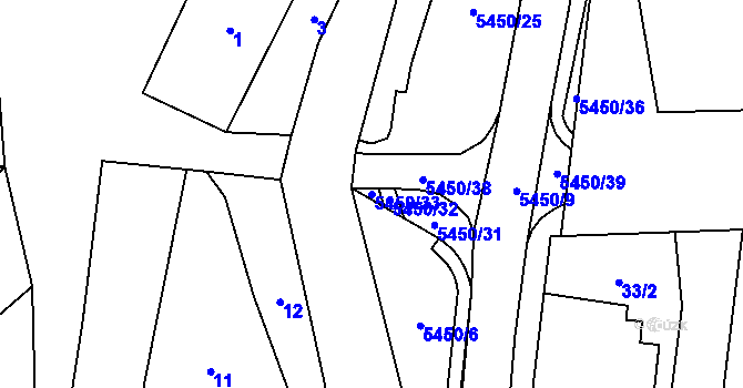 Parcela st. 5450/33 v KÚ Zubří, Katastrální mapa