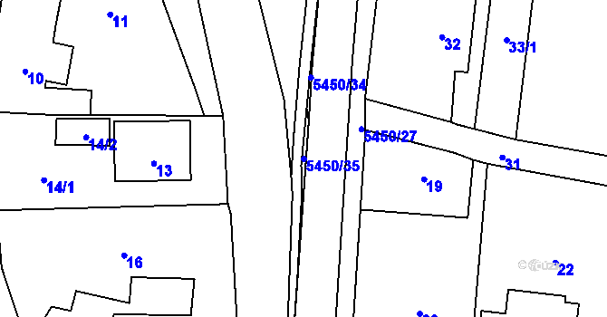 Parcela st. 5450/35 v KÚ Zubří, Katastrální mapa