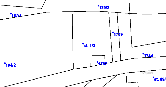 Parcela st. 1/3 v KÚ Zvánovice, Katastrální mapa