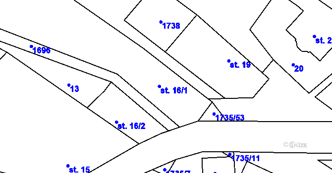 Parcela st. 16 v KÚ Zvánovice, Katastrální mapa