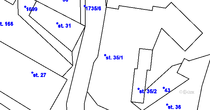 Parcela st. 35/1 v KÚ Zvánovice, Katastrální mapa