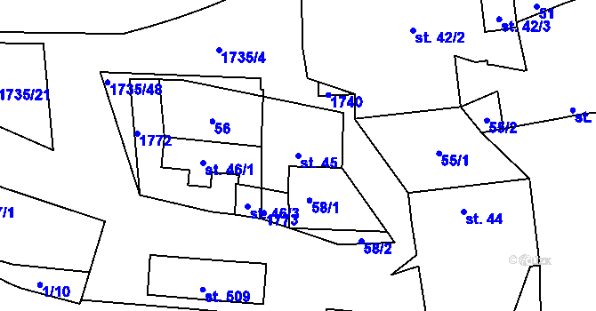 Parcela st. 45 v KÚ Zvánovice, Katastrální mapa