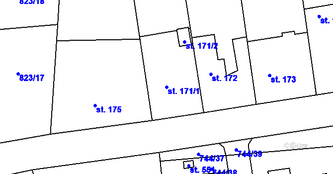 Parcela st. 171/1 v KÚ Zvánovice, Katastrální mapa