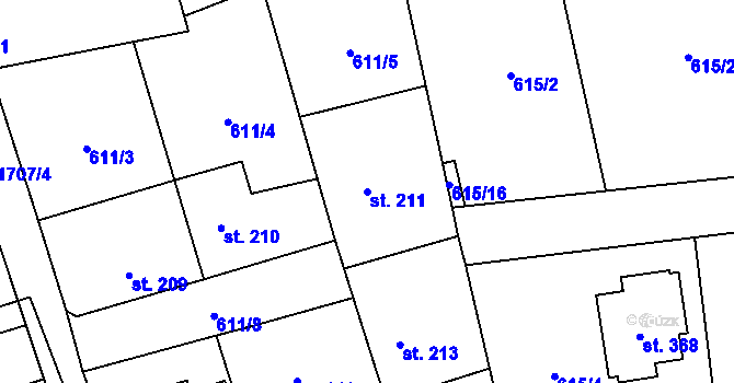 Parcela st. 211 v KÚ Zvánovice, Katastrální mapa
