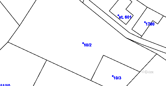 Parcela st. 10/2 v KÚ Zvánovice, Katastrální mapa