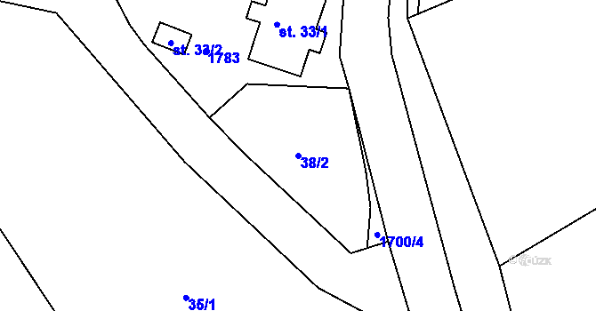 Parcela st. 38/2 v KÚ Zvánovice, Katastrální mapa