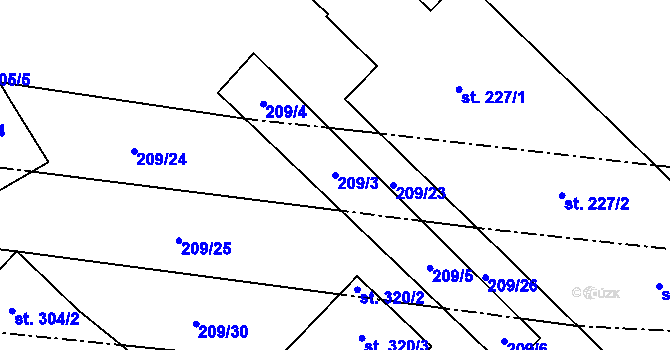 Parcela st. 209/3 v KÚ Zvánovice, Katastrální mapa
