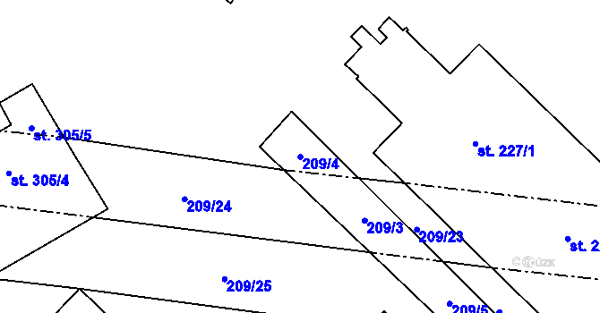 Parcela st. 209/4 v KÚ Zvánovice, Katastrální mapa