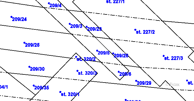 Parcela st. 209/5 v KÚ Zvánovice, Katastrální mapa