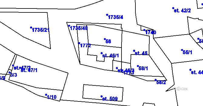 Parcela st. 46/1 v KÚ Zvánovice, Katastrální mapa