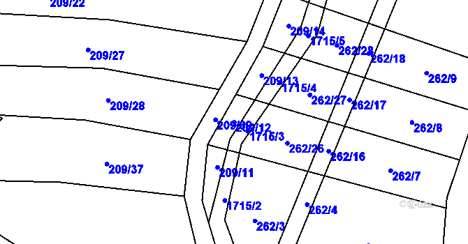 Parcela st. 209/12 v KÚ Zvánovice, Katastrální mapa