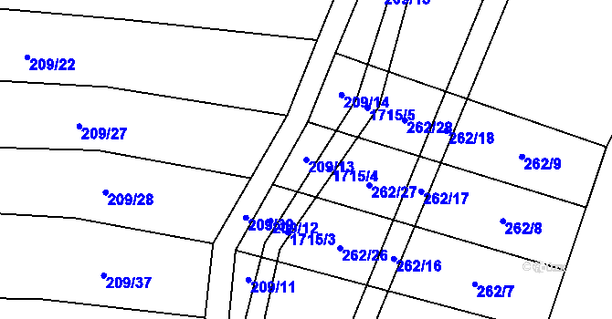Parcela st. 209/13 v KÚ Zvánovice, Katastrální mapa