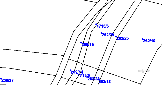 Parcela st. 209/15 v KÚ Zvánovice, Katastrální mapa