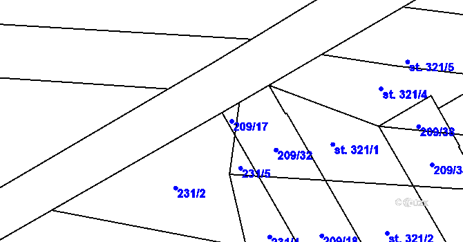 Parcela st. 209/17 v KÚ Zvánovice, Katastrální mapa