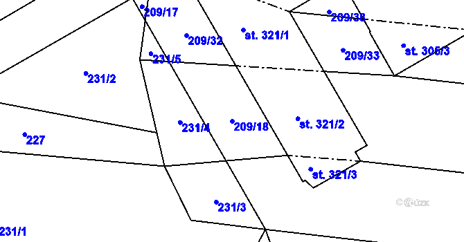 Parcela st. 209/18 v KÚ Zvánovice, Katastrální mapa