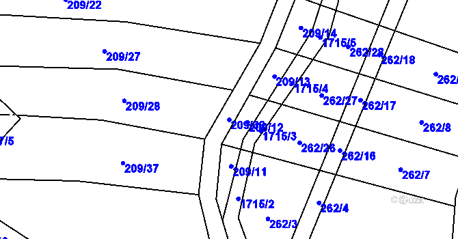 Parcela st. 209/39 v KÚ Zvánovice, Katastrální mapa