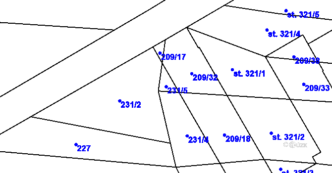Parcela st. 231/5 v KÚ Zvánovice, Katastrální mapa