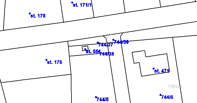 Parcela st. 744/38 v KÚ Zvánovice, Katastrální mapa