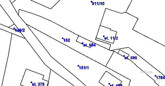 Parcela st. 594 v KÚ Zvánovice, Katastrální mapa