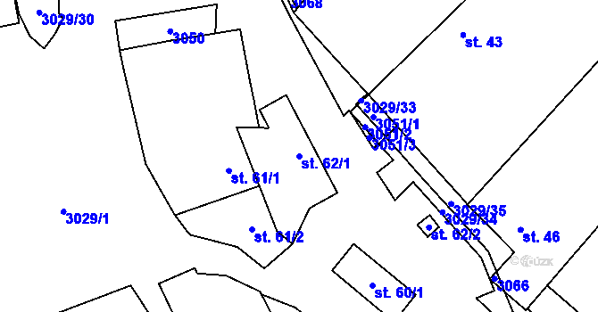 Parcela st. 62/1 v KÚ Zvěrkovice u Moravských Budějovic, Katastrální mapa