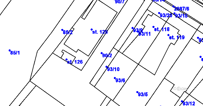 Parcela st. 90/2 v KÚ Zvěrkovice u Moravských Budějovic, Katastrální mapa