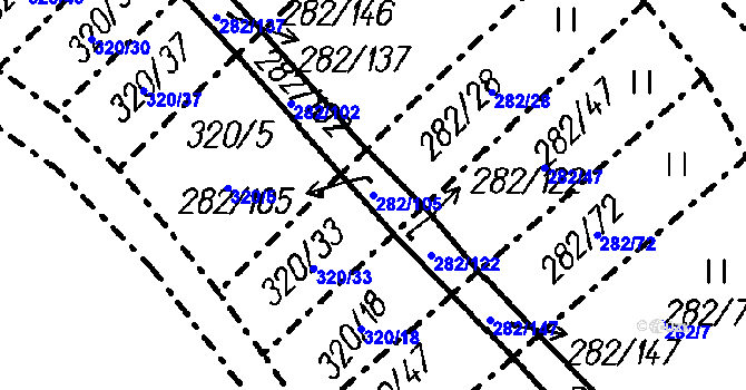 Parcela st. 282/105 v KÚ Zvěrkovice u Moravských Budějovic, Katastrální mapa