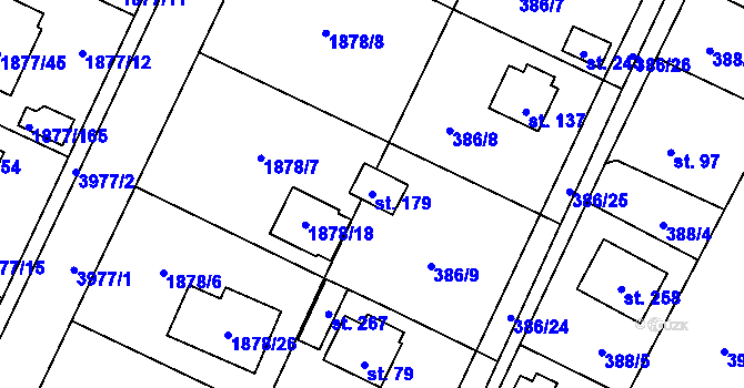 Parcela st. 179 v KÚ Zvěrotice, Katastrální mapa